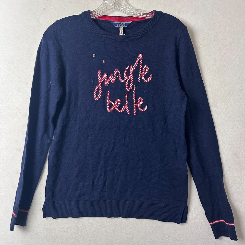 Joules Festive‎ Navy Jingle Belle Holiday Sweater US 6 Candy Cane Embroidered